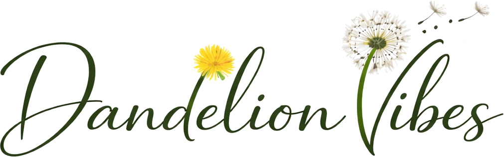 Dandelion Vibes logo with a yellow dandelion and dandelion seed head.
