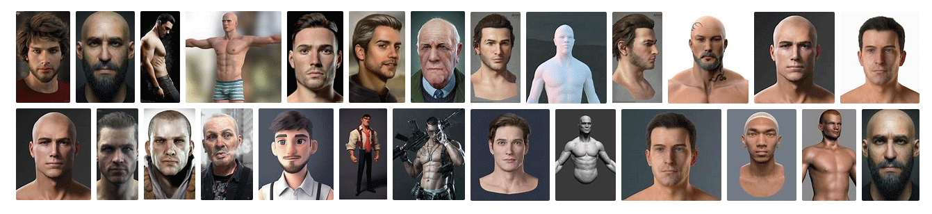 male images AI versus 3D renders