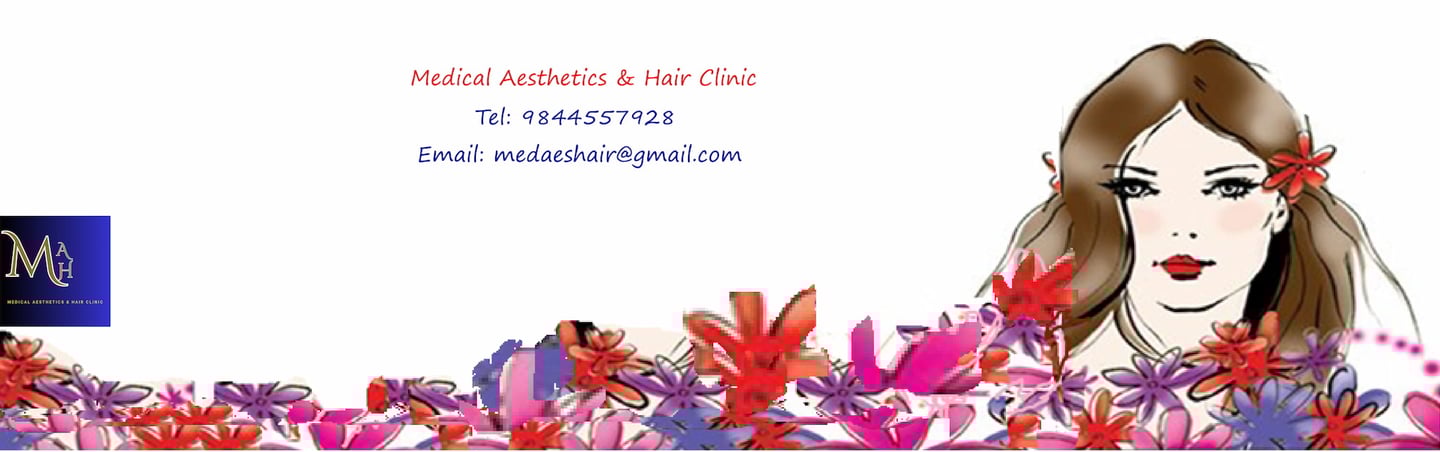 Artistic drawing of a female face with flowers, decorative clinic graphic.