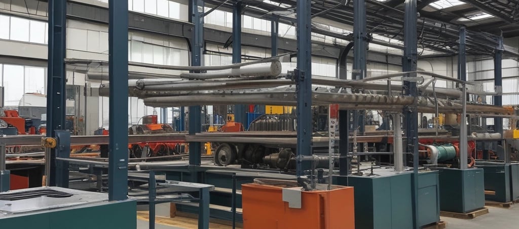 A professional reviewing metal construction catalogs on a sleek digital tablet in an industrial office setting.