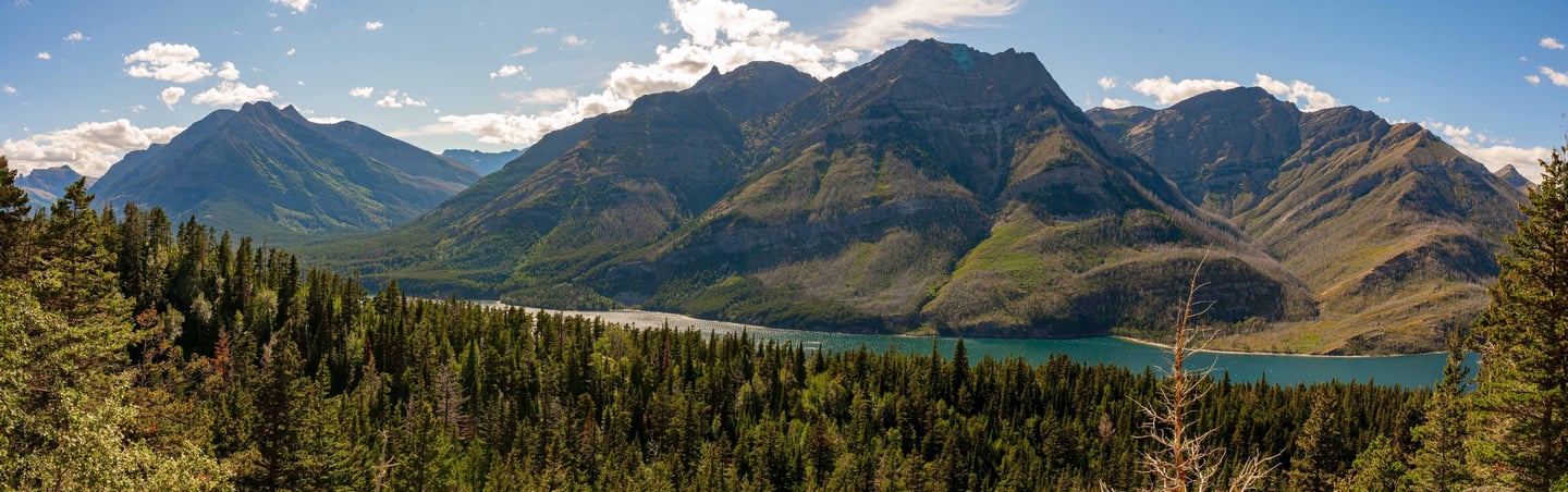 Upper Waterton Lake and mountains from the Crypt Lake Trail in Waterton Lakes National Park, Alberta