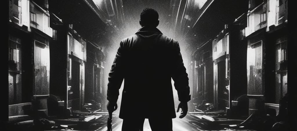 A moody, high-contrast portrait of Vio in a recording booth, illuminated by deep blue and orange lighting.