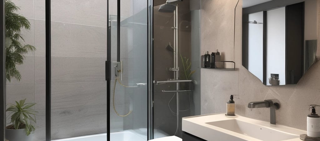 A clean and organized office space with sunlight streaming through large windows