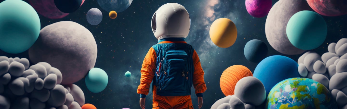 a astronaut in a space suit with planets and planets