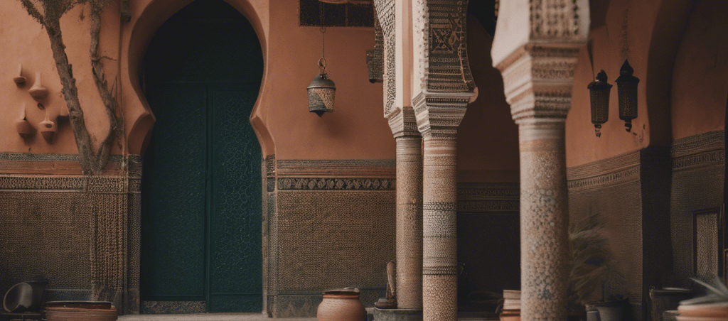marrakech riad with moroccan zelig and traditional moroccan door