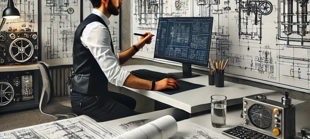 a man sitting at a desk with a computer monitor and a laptop