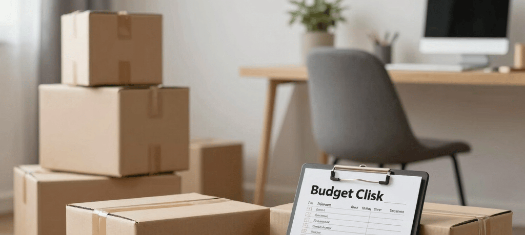 A clean, simple interface of a moving cost calculator on a smartphone screen.