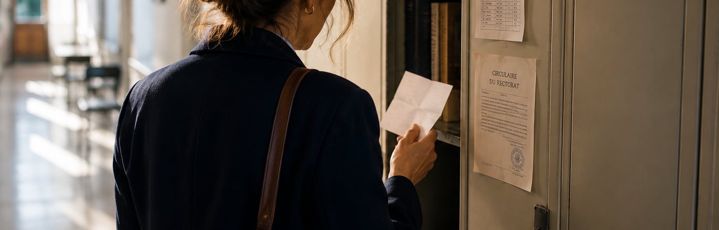 Elle trouva la feuille pliée en deux dans son casier.