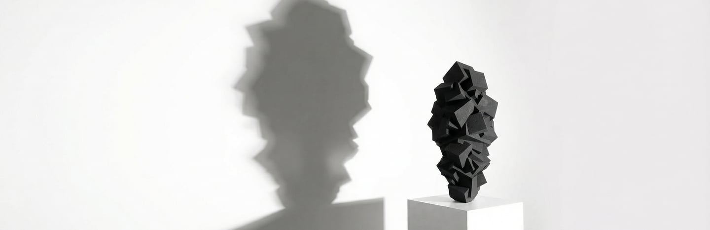 Black Pyrite sculpture with shadow by Stanislas Garaud