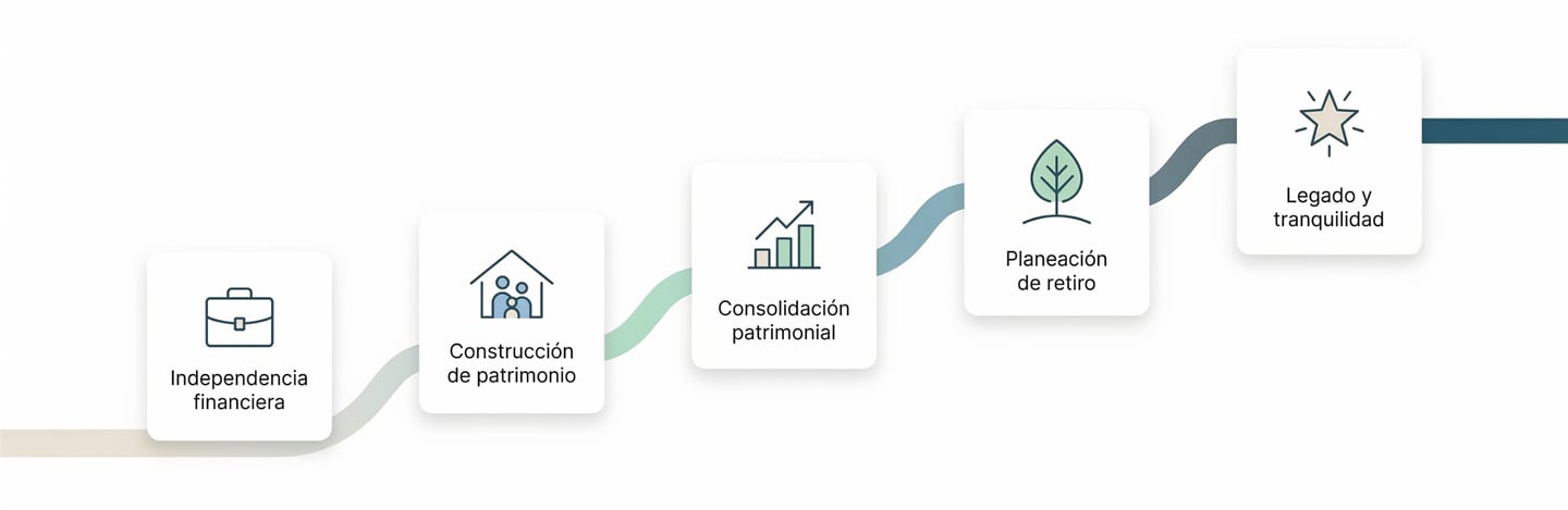 Línea de tiempo de las etapas financieras de una persona