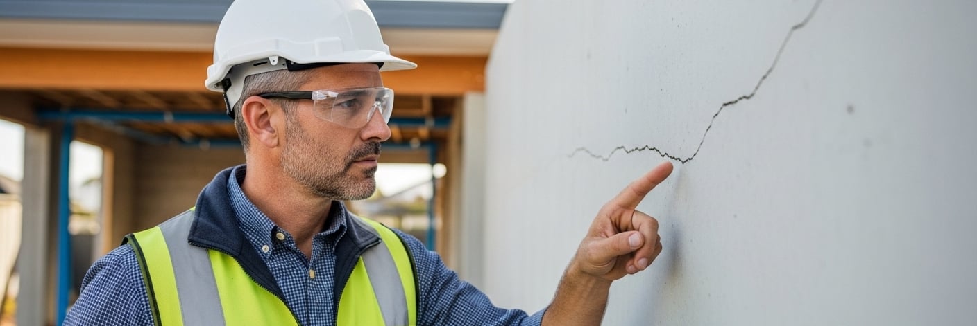 engenheiro avaliando possível vício construtivo em obra residencial