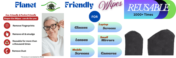 Eco-friendly microfiber cleaning cloth for eyeglasses and camera lenses.