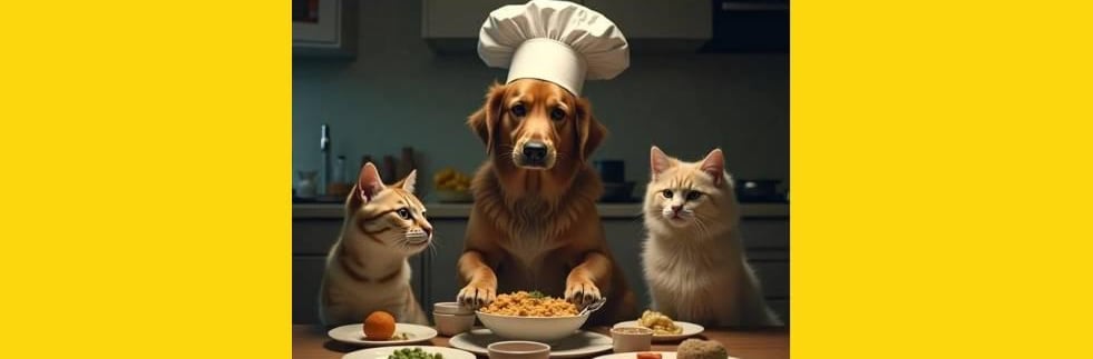 a dog and a cat are sitting at a table