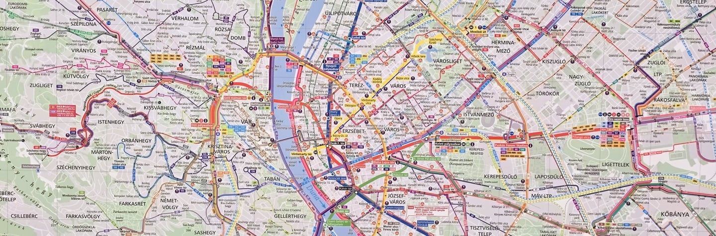 Mapa komunikacji miejskiej w Budapeszcie