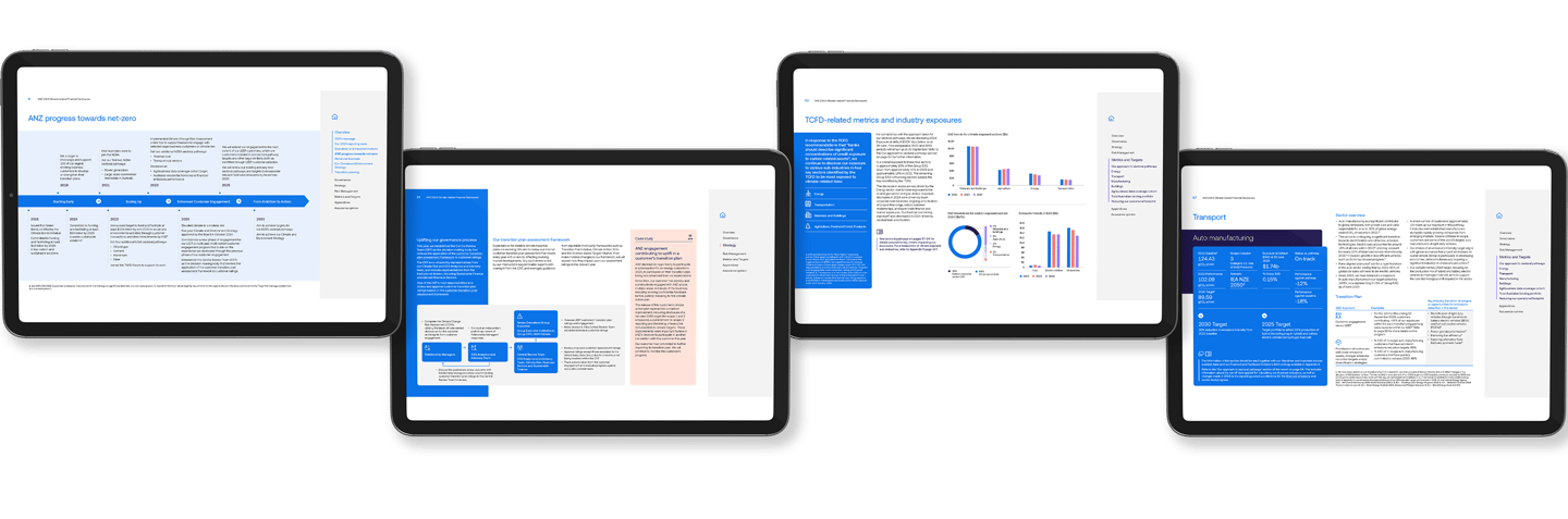 ANZ ESG Report, TCFD Report, typesetting by Michelle Pirovich, Squeezebox