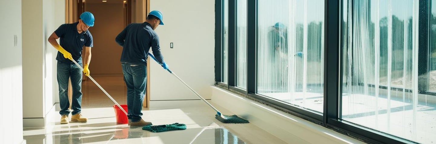 Deux hommes entre de nettoyage le sol en carrelage