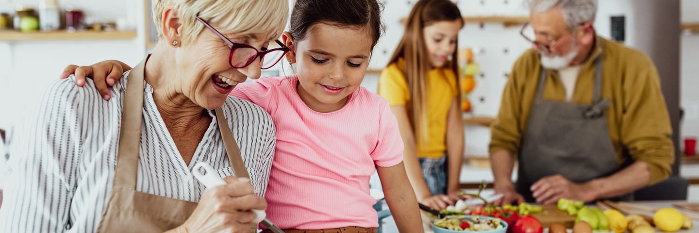 grandparents cooking with kids