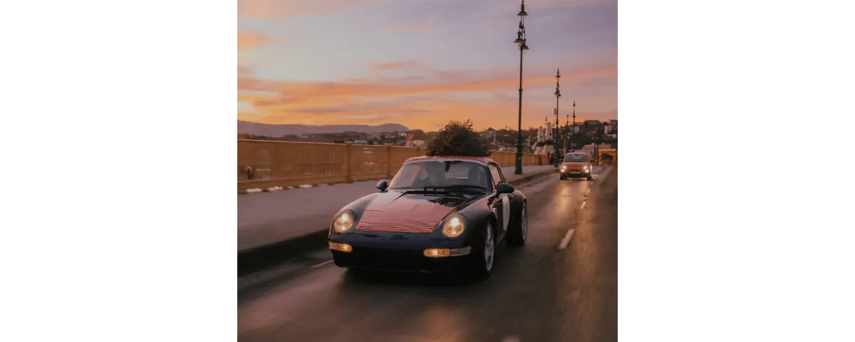 Luxury sports car driving at sunset on Atal Setu Mumbai