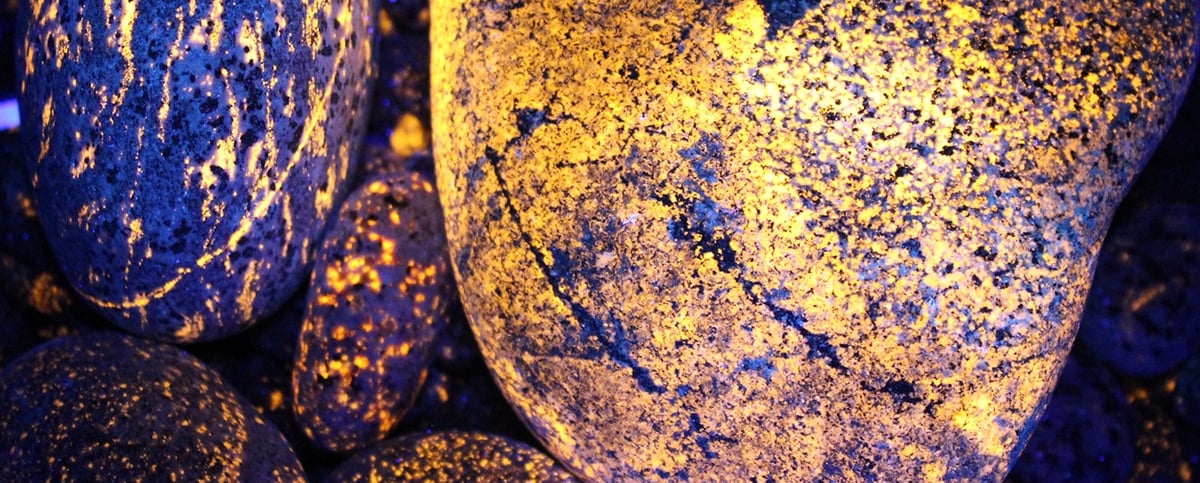Bright yooperlite rocks under 365nm UV light.