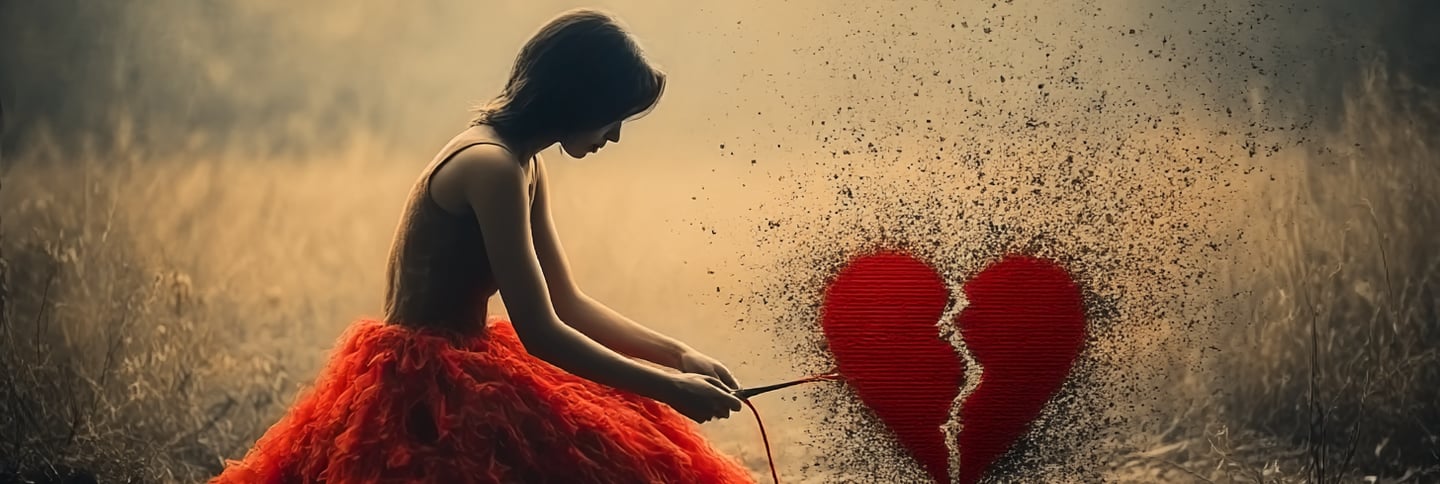 femme qui coupe les fils de son coeur brisé