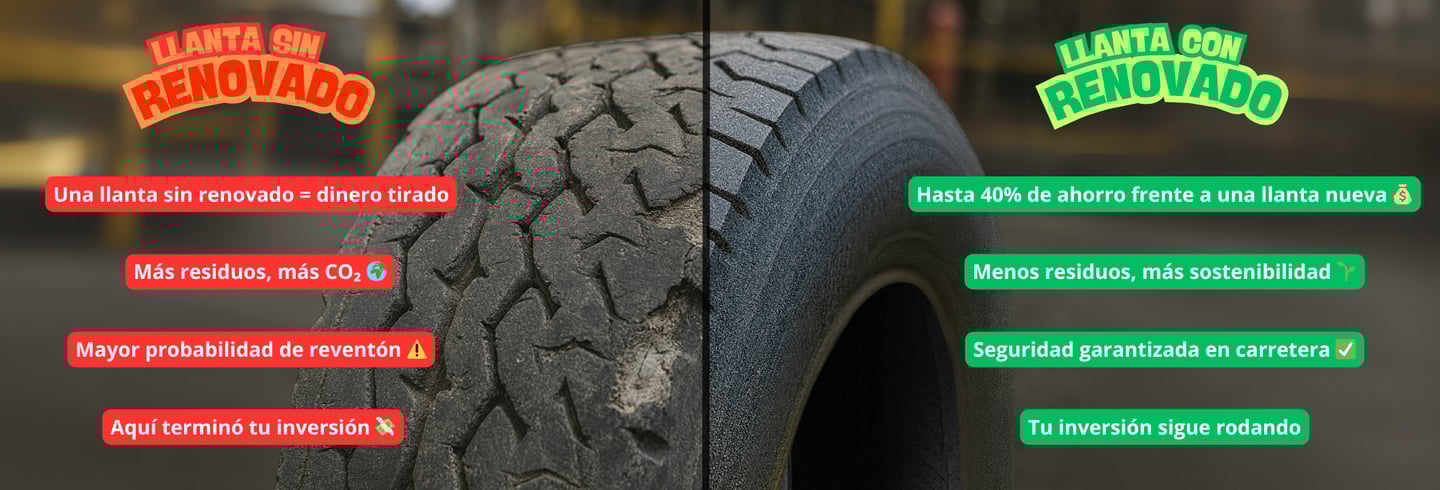 COMPARATIVA VISUAL DE UNA LLANTA CON PROS Y CONTRAS DE NO RENOVAR