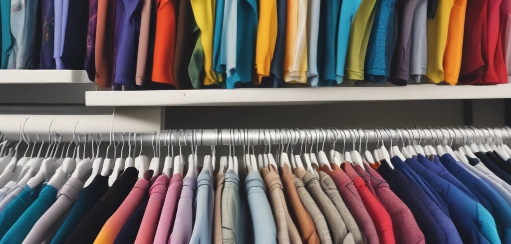 A folded t-shirt with a printed design featuring the text 'Rosemont Barbershop & Grooming Supply' alongside a floral emblem. The establishment details 'Est. Denver 2019 Colorado' are also visible on the shirt. It is displayed on a shelf in a retail environment with a blurred background.