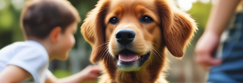 a dog is sitting on the grass