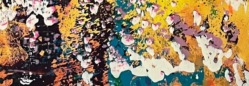 Acryl Bild Gemälde abstrakt rot gold pink gelb