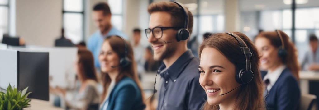 A friendly customer service representative wearing a headset, ready to assist learners with their training questions.