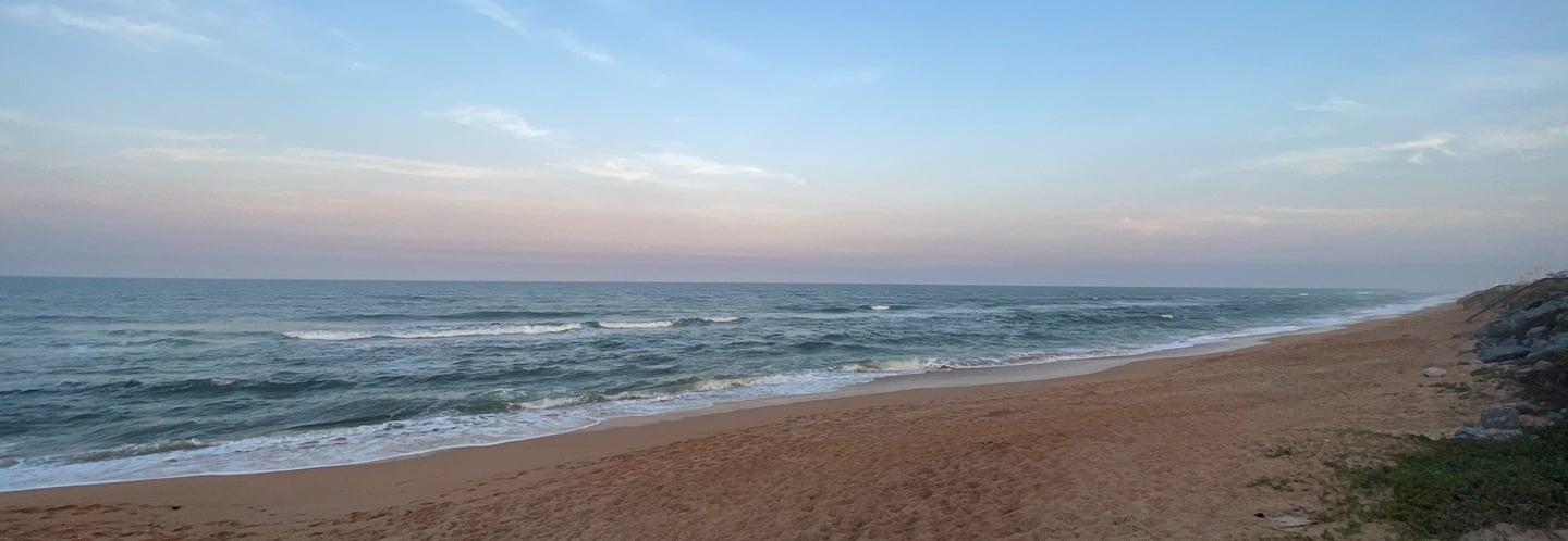 Evening at Flagler Beach viewing beautiful ocean with blue sky and sandy beach
