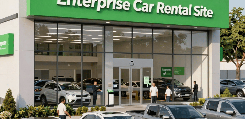 A friendly customer service representative wearing a headset, ready to assist with car rental inquiries.
