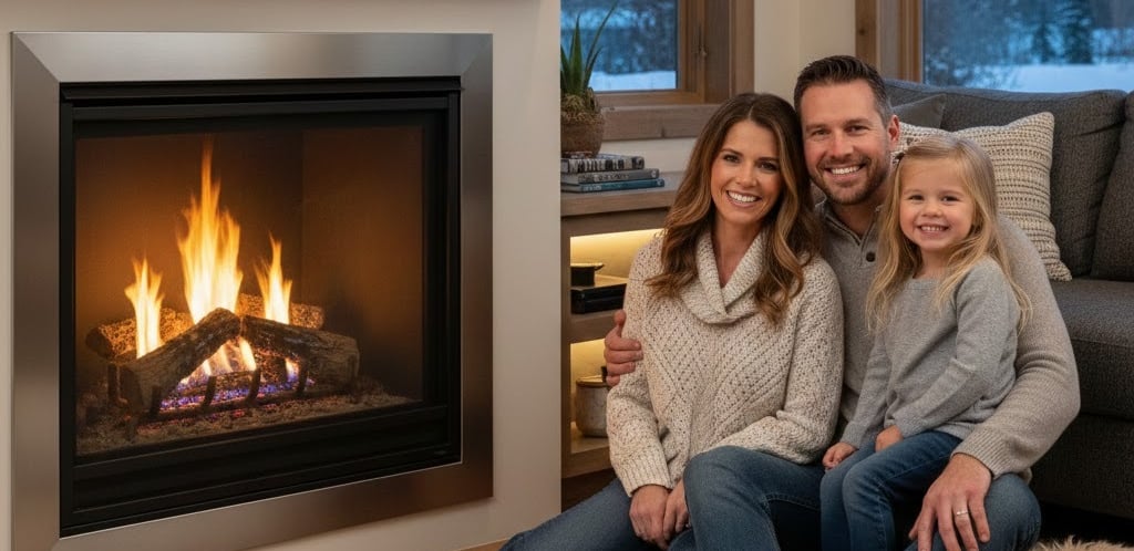 Family enjoying the comfort of a gas fireplace