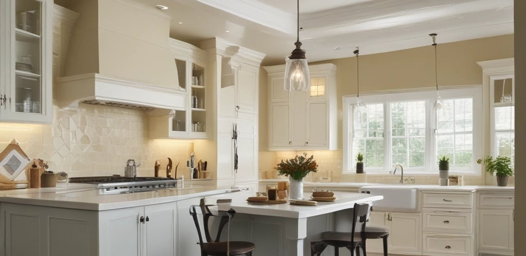 A clean, modern workspace with paint samples and brushes neatly arranged on a bright white table.