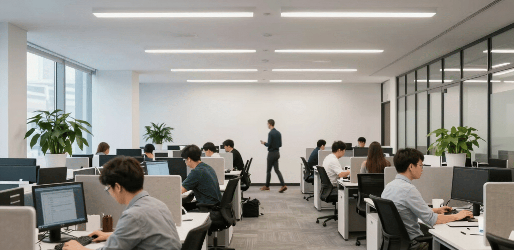 A welcoming office reception area with a friendly customer service representative ready to assist.