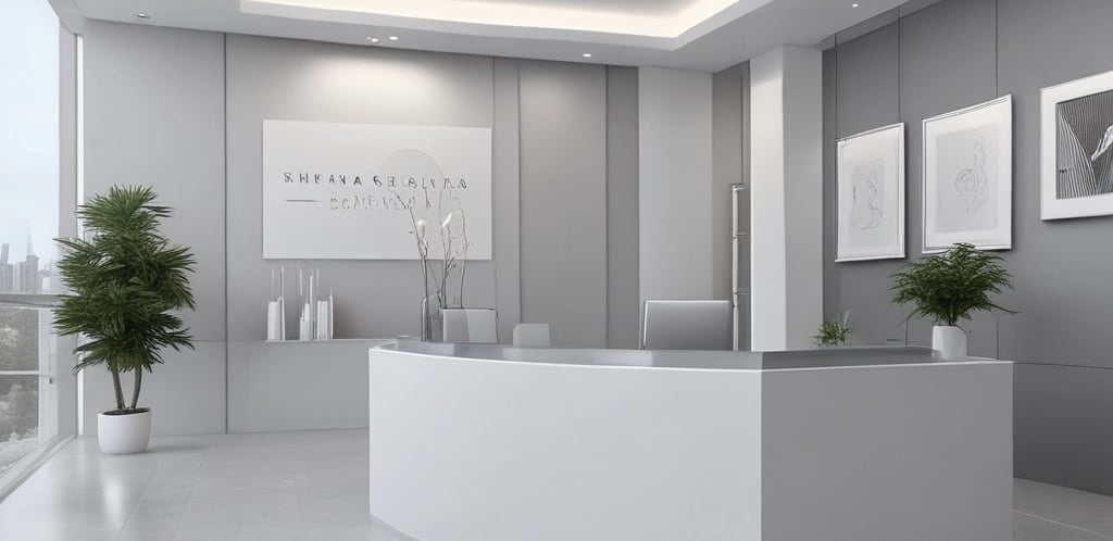 A clean, modern office reception area with a friendly receptionist ready to assist.