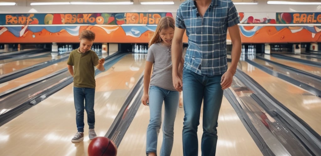 A man is bowling in a bowling alley with his family