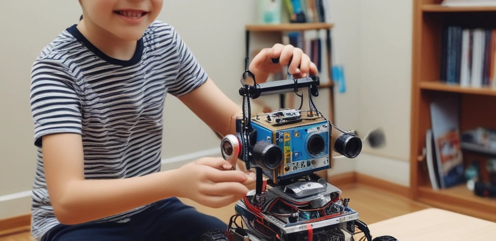 A friendly robot waving, inviting kids to join robotics training.