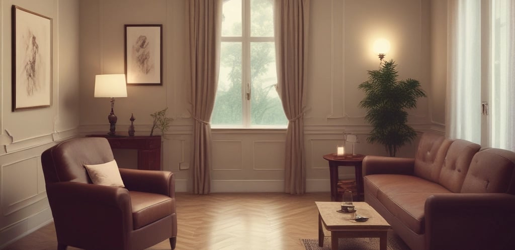 A calm, inviting therapy room with soft lighting and comfortable seating.