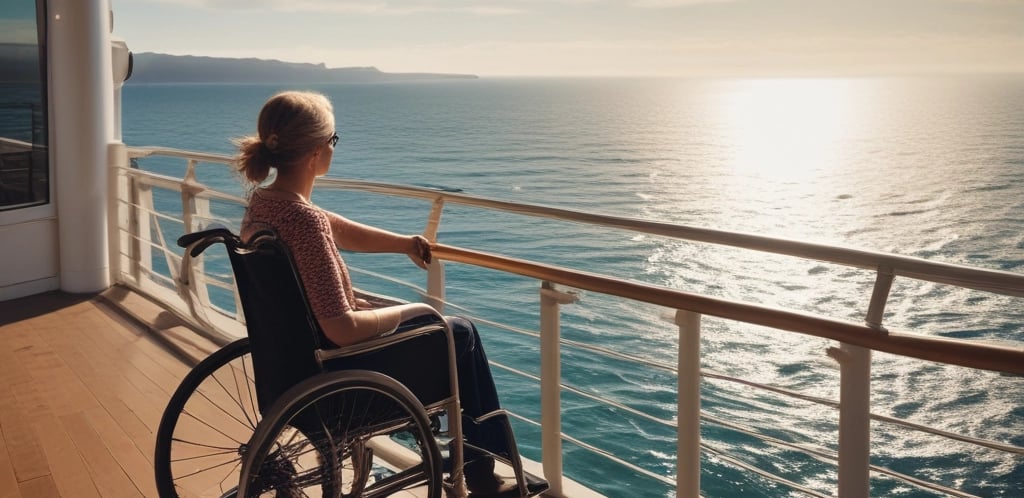 A serene image of a cruise ship sailing on calm waters.