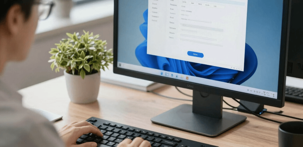 A serene coastal workspace with a laptop, a cup of coffee, and soft seafoam accents.