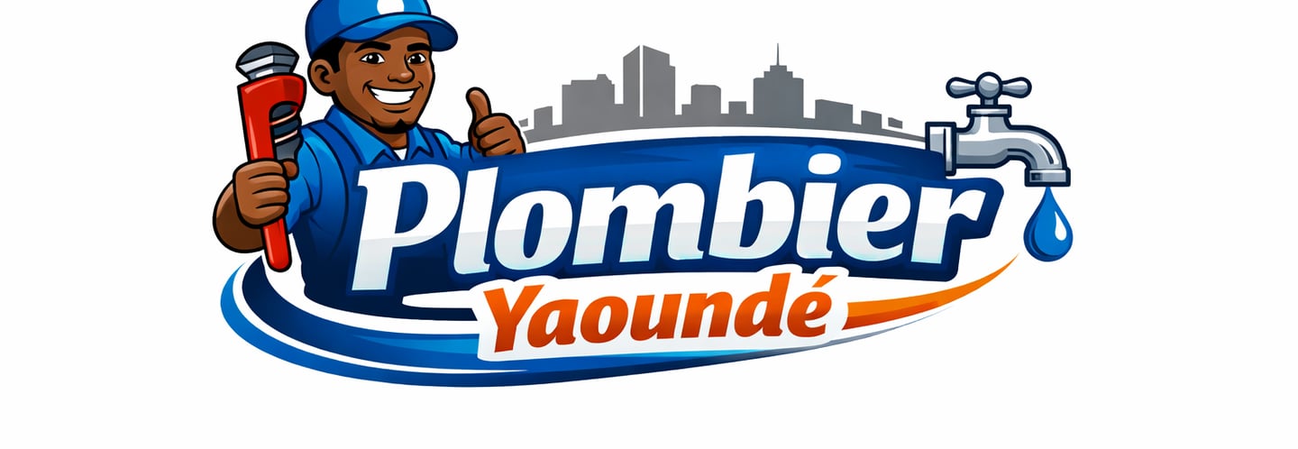 Logo « Plombier Professionnel Yaoundé » représentant un plombier souriant tenant une clé à molette