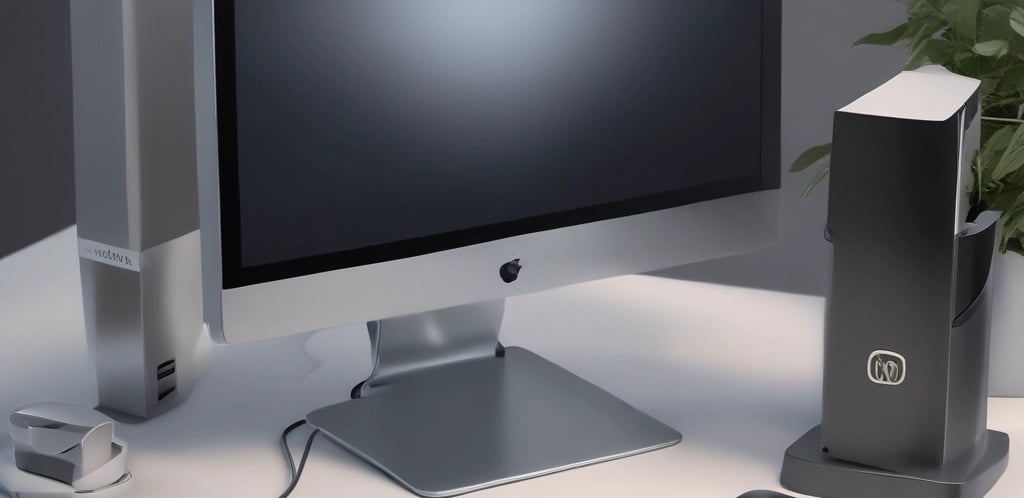 A sleek modern office desk with a live computer screen displaying IT infrastructure setup.