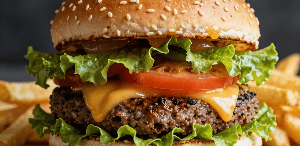A cozy burger joint counter with a friendly staff member ready to take orders.