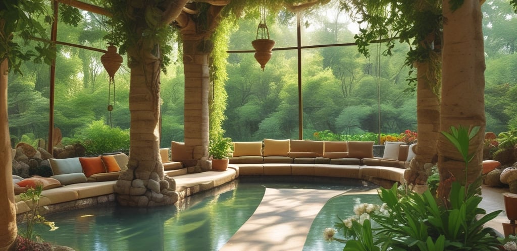 A serene workspace with a laptop, a small potted plant, and soft natural light filtering through sheer curtains.