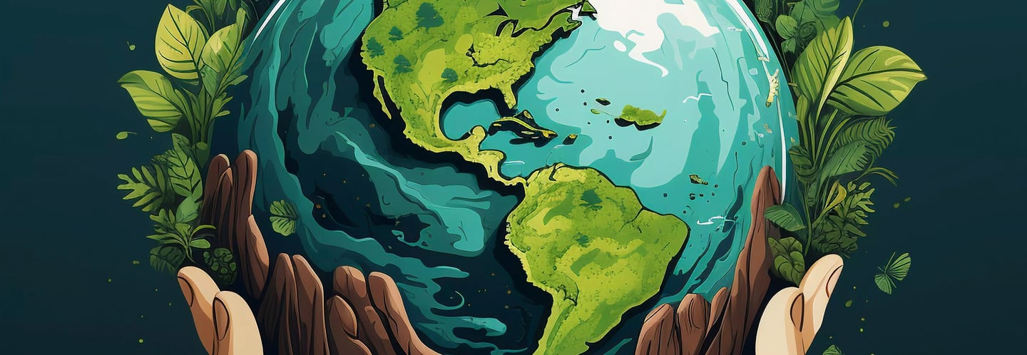 a person holding a globe with leaves and a globe