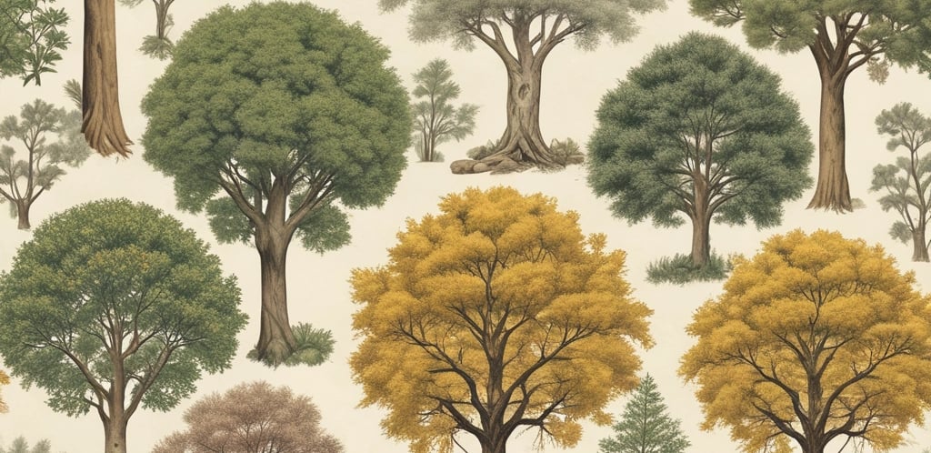 A lush garden featuring a row of vibrant green and orange-leaved bushes under a partly cloudy sky. The well-maintained grass lawn in the foreground is bordered by neatly shaped plants, indicating careful landscaping. The bright sunlight casts shadows of leaves and trees on the ground.