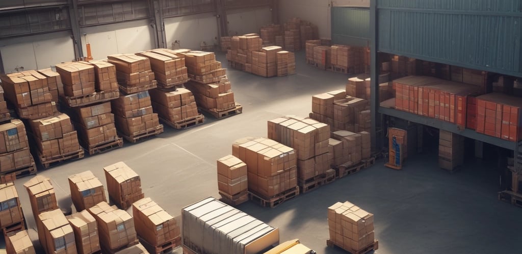 A modern office environment with a logistics theme.