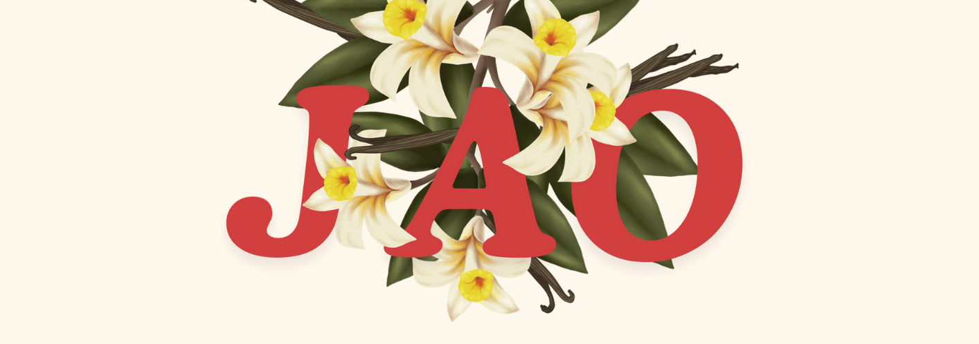 le logo de JAO avec des belles gousses et fleures de vanille de Madagascar