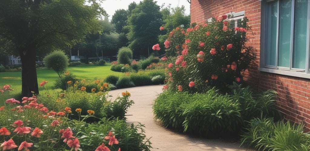 A friendly gardener discussing garden plans with a client in a lush green backyard.
