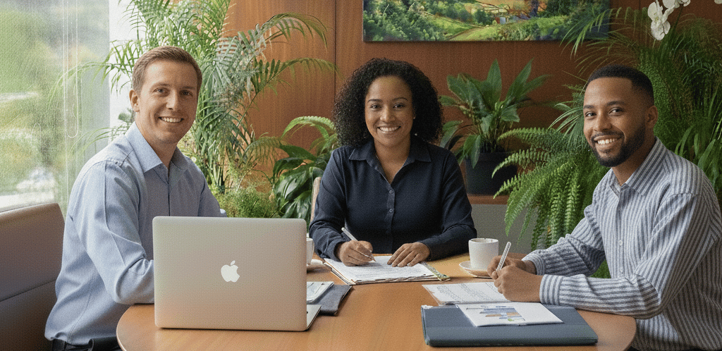Una pareja joven está firmando un contrato de seguro médico